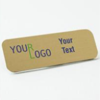 Name tag – color printed metal – solid brass brushed – round corners – magnetic