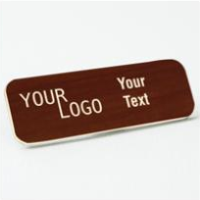 Name tag – engraved plastic Cinnamon Stick / Ash – round corners – magnetic