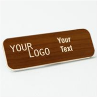 Name tag – engraved plastic Toffee / Ash – round corners – magnetic