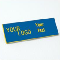 Name tag – engraved plastic Sky Blue / Yellow – square corners – magnetic