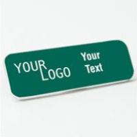 Name tag – engraved plastic Evergreen / White – round corners – magnetic