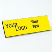 Name tag – engraved plastic Canary / Black – square corners – magnetic