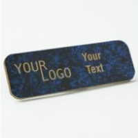 Name tag – engraved plastic Celestial blue / Gold – round corners – magnetic