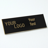 name tag engraved plastic black gold square corners