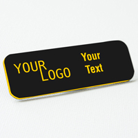 name tag engraved plastic black yellow round corners