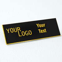 name tag engraved plastic black yellow square corners