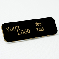 name tag engraved plastic gloss black gold round corners