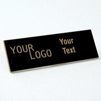 name tag engraved plastic gloss black gold square corners