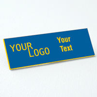 name tag engraved plastic sky blue yellow square corners