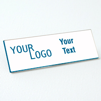 name tag engraved plastic white skyblue square corners