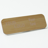 name tag engraved plastic cashew wood taupe round corners